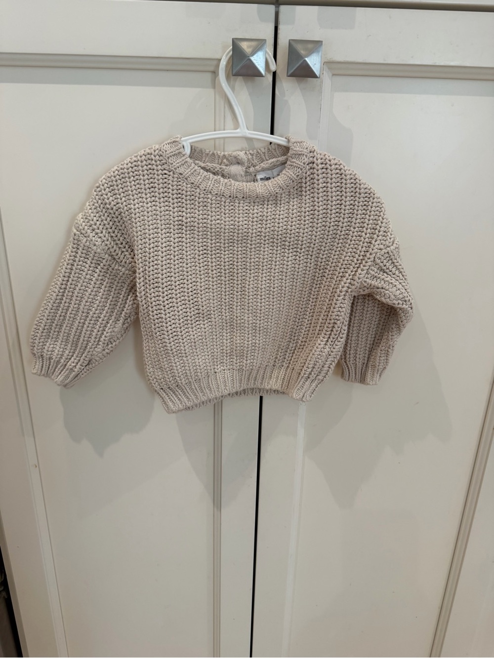 Miles the label 9-12m organic cotton Cozy Knit Crewneck Sweater - Cream